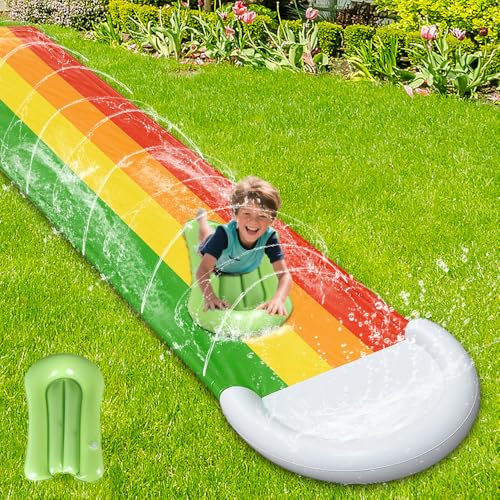Scivolo Gonfiabile Acquatico, 480x85 cm Scivolo d'Acqua, Scivolo Gonfiabile D Acqua con Bodyboards, Scivolo Ad Acqua da Giardino per Festa Estiva, attività Acquatiche All'Aperto, Spiaggia