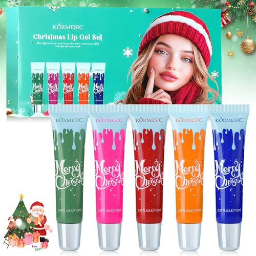 Weihnachts Lippenbalsam Set,5pc lip balm,Lippenpflege,glossy lip treatment | Winter Lippenpflegestift set, Verblassende Lippenlinien,Leicht Aufzutragen,Weihnachts Geschenke