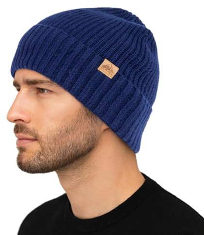TOP-EX XL/XXL Wintermütze Merinowolle Beanie Herren Warme Strickmütze mit Fleecefutter Wollmütze Damen Winter für Snowboard Outdoor Geschenk Marineblau Übergröße