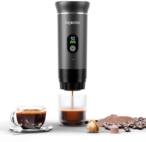 kejector Tragbare Espressomaschine mit Akku Kaffeemaschine, Espressomaschine für unterwegs, Nano Auto Kaffeemaschine, 3-IN-1 für gemahlenem Kaffee, Kapsel für Wohnmobil Wandern Camping Digitalanzeige