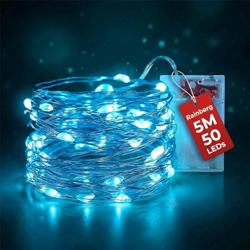 Rainberg LED Fairy Lights, 5M 50LEDs Battery Powered, Waterproof Copper Wire, DIY Bendable for Indoor and Outdoor, Wedding, Party, Christmas and Home Decoration (Cool White)