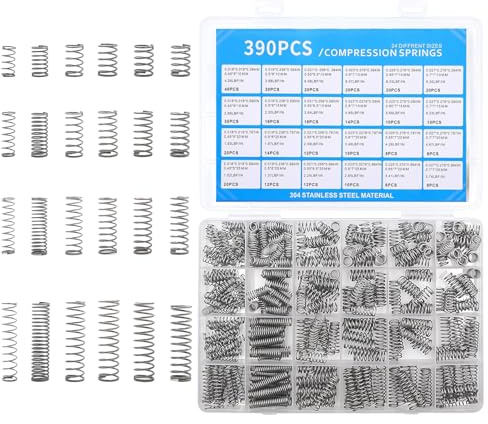 OMJMYY 390 Stück Druckfedern Sortiment Kit 24 Verschiedene Größen 304 Edelstahl Kleine Federn Set für DIY Reparaturprojekte, Spiralfedern Druckfeder 10-25 mm Länge für Zuhause Automobilreparaturen