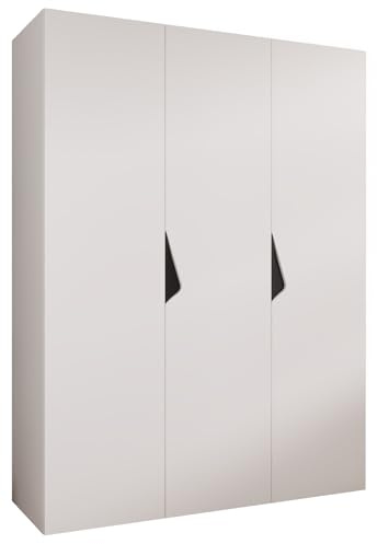 MEBLE KRYSPOL - Kleiderschrank - Garderobenschrank - 150 cm x 202 x 52 cm - Schrank mit Kleiderstange, 3 Türen - für Schlafzimmer, Flur - SANDI, Weiß, Griff Schwarz