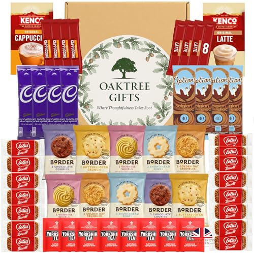 Coffee Hamper Gift Set with Tea, Hot Chocolate and Biscuits – Premium 49pc Assortment of Instant Coffee, Chocolate & Tea – Coffee and Biscuits Gift Set by TGBK