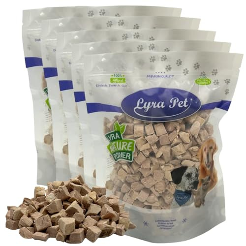 Lyra Pet® 1 kg (5 x 200 g) Entenbrustwürfel gefriergetrocknet Hund & Katze | Snack aus Ente für Hunde & Katzen - Getreidefreies & fettarmes Leckerli - Auch für Kitten, Welpen & Senioren - Proteinreich