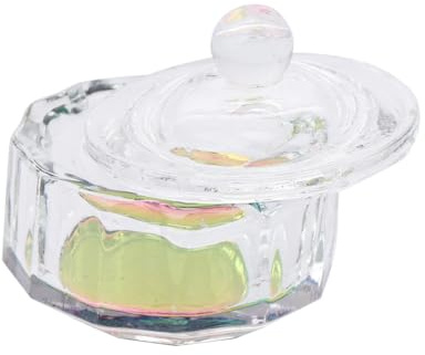 COOPHYA 2 Vasos de Cristal Octogonales Mini Recipientes para Uñas con Tapa para Mezclar Acrílico y Polvo, Ideales para Salón de Uñas Profesionales