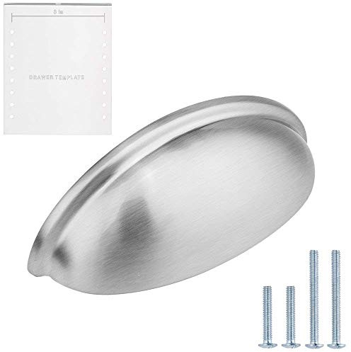 LIZAVO Brushed Satin Nickel Cabinet Pulls Bin Cup Kitchen Cabinet Handles Modern Hardware for Drawer Dresser – 3 inch (76mm) Hole Centers- 10 Pack …