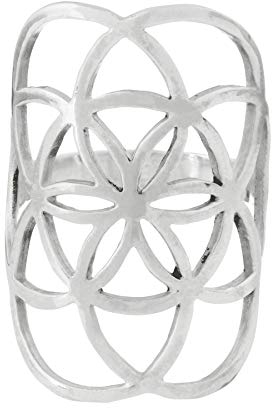 81stgeneration Frauen .925 Sterling Silber Breit Samen des Lebens Rüstung Halber Finger Ring