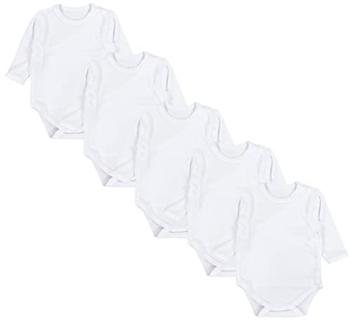 TupTam Baby Body Langarm – Wickelbody Langarm für Jungen & Mädchen, 5er Pack, 100% Baumwolle, OEKO-TEX, Farbe: Weiß, Größe: 56