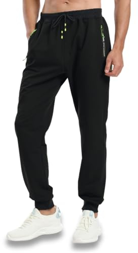Tansozer Jogginghose Herren Baumwolle Sporthose Männer Lang Trainingshose mit Reißverschluss Taschen Schwarz M