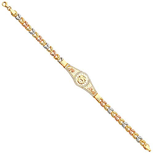 Armband aus 14 Karat Gelbgold, Weißgold und Rotgold, Quinceanera, süßes 15-jähriges ID-Armband, Schmuck, Geschenke für Frauen