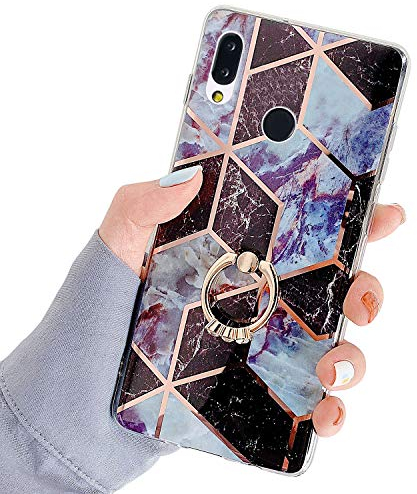 MoreChioce Hülle kompatibel mit Huawei P20 Lite Marmor Hülle Bling Glitzer Paillette Weich Silikon Handyhülle mit 360 Grad Ring Ständer Flexible Hybrid Schutzhülle Transparent Bumper Schwarz