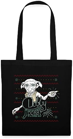 Spreadshirt Harry Potter X-Mas Dobby Weihnachtself Einkaufstasche, One size, Schwarz