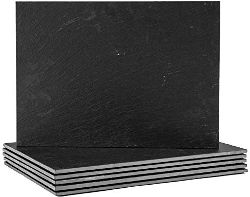 Argon Tableware Rectangle Slate Placemats - 35 x 25cm - Pack of 6 - Black Natural Stone Smooth Edge Slate Dinner Mats Dinnerware Plate Placemats for Kitchen, Home, Bar, Restaurant, Weddings, Events