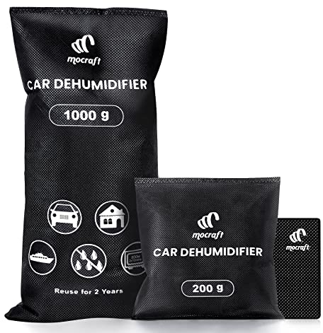 Mocraft Luftentfeuchter für Autos, Auto Entfeuchter mit Antirutschmatte Wiederverwendbar Auto Winter Zubehör Feuchtigkeitskissen Hilft Gegen Beschlagene Scheiben für Auto(1kg+200g)