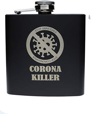 FORYOU24 Edelstahl Flachmann mit Gravur Corona Killer Geschenk für Papa Opa Onkel Freund zu Weihnachten, Geburtstag