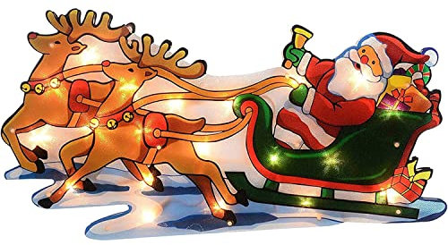 Smart Lighting Double-Sided Christmas Window Silhouette LED Lights with Metallic Effect Battery Operated Xmas Decoration (Santa In Sleigh)