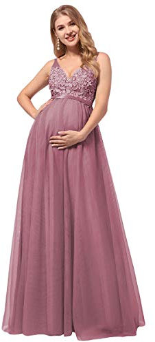 Ever-Pretty Robe Grossesse de Photographie Longue Femme Maternité Robe de Soirée Col en V A-Line Enceinte Fleurs en Tulle Orchidée 38