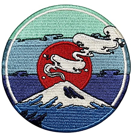 Urbanski Patch Mt. Fuji japanischer Vulkan mit roter Sonne zum Aufbügeln 9 x 9 cm | Aufnäher Applikation Bügelbild