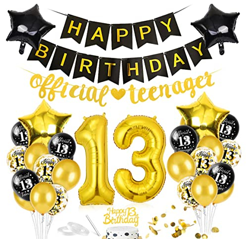 Luftballon 13. Geburtstag Black Gold, Deko 13 Geburtstag, Geburtstagsdeko 13 Jahr, Riesen Folienballon Zahl 13, Happy Birthday Girlande Folienballon Zahl 13