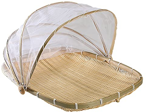 Zeltkorb Obstschale Brot-Korb Picknickkorb Mit Mesh Gaze, Handgewebt Lebensmittel Servierkorb Aus Bambus Für Picknick Outdoor, Schädlingsbekämpfung Staubdicht, Schale Korb Für Obst, Gemüse, Brot