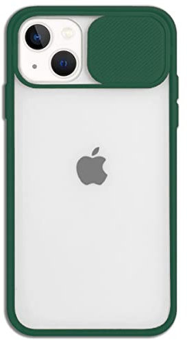 Mixroom - Cover Custodia per Apple iPhone 13 Protezione Fotocamera con finestrino Scorrevole in Silicone TPU Semi Trasparente Verde Scuro