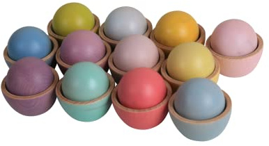 Gamez Galore Natural Varnished, Rainbow and Pastel Coloured Collection of Stacking, Balancing and Sorting Wooden Toys (Wooden Ball In Cup Pastel Coloured