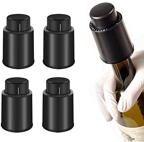 CVOZO 4 Pezzi Tappo Vino Sottovuoto, Tappo Stopper Vino, Tappo Bottiglia Vino, Tappi Vino di Riutilizzabili Champagne Sottovuoto con Indicatore della Data, Miglior Regalo per Gli Amanti del Vino