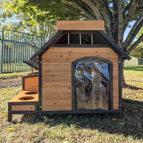Animal Valley Beauceron Hundehütte, Pflanzendach, Größe M, Beige/Schwarz | Holz & Shingle, 115 x 105 x 105 cm, mittelgroße Hunde
