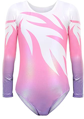 Bezioner Ragazze Ginnastica Leotards Body Danza Claasica Balletto Ginnastica Artistica per Bambina Manica Lunga per Bambini Rosa 12-14 Anni