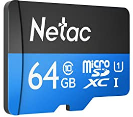 NETAC P500 64GB UHS-1 U1 MICRO SDHC CARD + SD ADAPTOR, 80MB/S