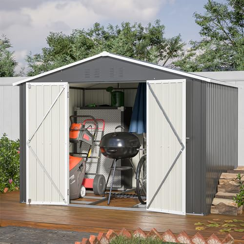 Thanaddo Metall Gerätehaus Gartenhaus 240 x 192 x 191cm Geräteschuppen Garten Schuppen Inkl. Metallfundament (ohne Boden), Metall Gerätehaus mit Pultdach, Geräteschrank für Garten (Schwarz 8 * 6)