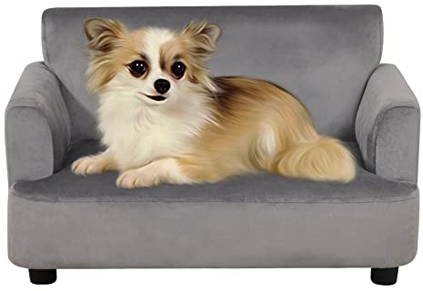 Sofas and Chairs for Dog, Pet Sofa Bed with Wooden Frame,Cat Bed with Velvet Fabric, Cat Sofa Chair for Small Animal Using (grey)