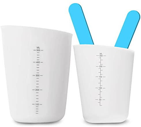Lot de 2 Gobelets Doseurs en Silicone pour Résine - 250 ml, 500 ml - Tasses de Mesure pour Moules, Résine Époxy, Faits à la Main (Transparents)