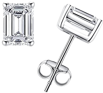 Moissanit-Ohrstecker für Damen, 1-4 Karat (10 Karat), Smaragdschliff, D-Farbe, VVS1, künstlicher Diamant, 14 Karat Weißgold, S925 Sterlingsilber, 1 carat total weight, Sterling Silber, Moissanit