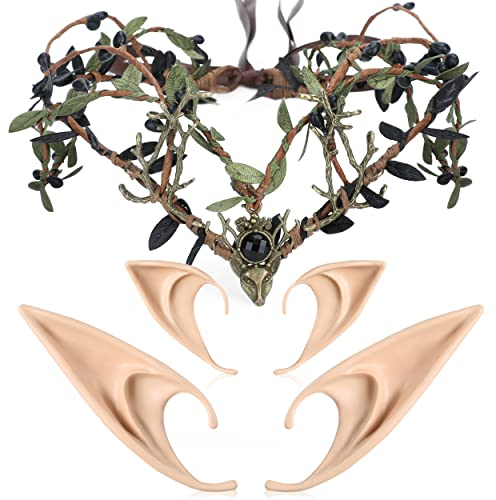 MOSTORY Woodland Fairy Crown mit Elfenohren für Frauen Elfe Cosplay Renaissance