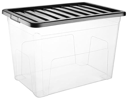 VTL® PLASTIC STORAGE BOXES WITH LID - BLACK LID - 17 SIZES - HOME - BEDROOM - GARAGE - OFFICE - SCHOOL - STORAGE - NESTABLE - STACKABLE (80 LITRE, SET OF 3)