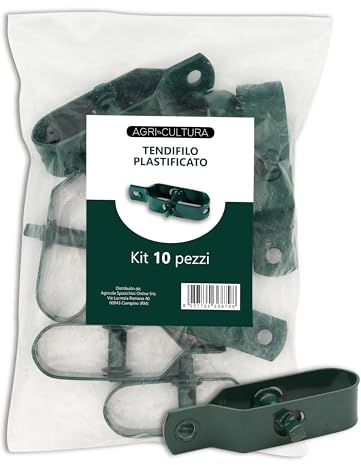 AGRI-CULTURA® | Tendifilo in Metallo Plastificato, Set da 10 Pezzi, Ideale per Recinzioni, Stendibiancheria, Pali da Giardino | Colore Verde, Prodotto in Italia.