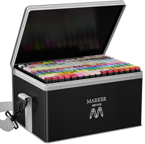 AOMEES Filzstifte 180+4 Farben Marker, Alkohol Permanenter Marker Set,Graffiti Stifte Fettige Marker Schnell Trocknende, Twin Tip Marker Stifte Set für Manga, Malerei, Zeichnung