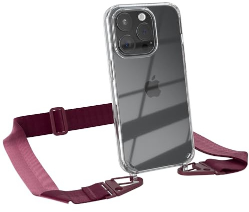 EAZY CASE - Hülle mit Band kompatibel mit iPhone 15 Pro Handyhülle mit Umhängeband Silikonhülle Transparent Schutzhülle Handykette zum Umhängen Handykordel Smartphone in Beere - Clips Beere