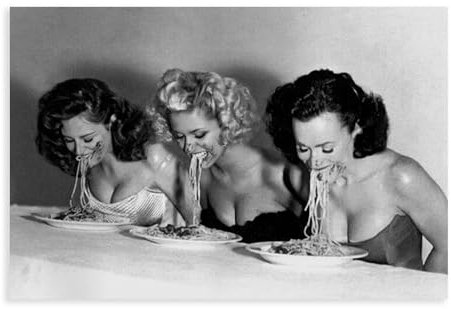 3 Frauen essen Spaghetti-Druck Leinwand Poster Wandkunst Dekor Druck Bild Gemälde für Wohnzimmer Schlafzimmer Dekoration ungerahmt 40 x 60 cm