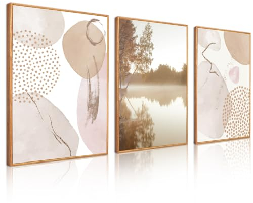 TOARTi 3Pcs Boho Bilder Set mit Rahmen,Abstract Wandbilder Set Boho Nordische Minimalistisch Modern Pflanze Wandbilder Wohnzimmer Schlafzimmer Esszimmer Wand deko (30x40cm)