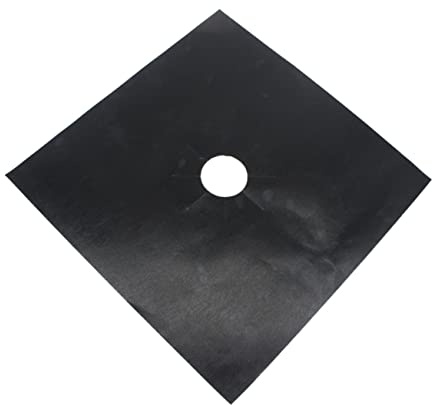 Gaskochfeld Auskleidung 4 Stück Ptfe Kunstharz Schwarz mit Mittelloch | Reusable, Easy Clean, Ofen und Herdbereich, Präziser Zuschnitt, Schützt vor Tropfen und Spritzern