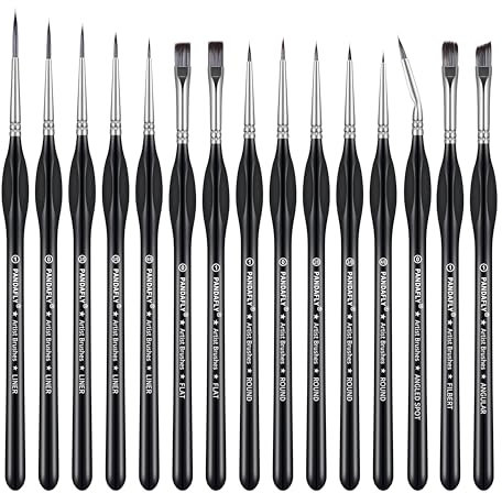 PANDAFLY Detail Paint Brushes Set, 15pcs Miniature Brushes for Fine Detailing & Art Painting - Acrylic, Oil, Watercolors & Paint by Number, Models, Face, Nail, Craft