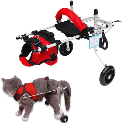 RUYICZB Katzenrollstuhl Für Hinterbeine, Verstellbarer Haustierrollstuhl, Leichter 2-Räder-Katzenrollstuhl Für Das Rehabilitationstraining Beim Gehen Mit Behinderten Hinterbeinen,XS