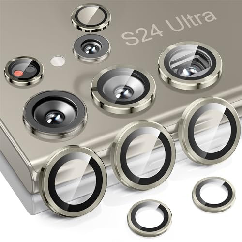 Hoerrye Camera Lens Protector for Samsung Galaxy S24 Ultra 5G [Keep Original Shooting] Shatterproof, Ultra-HD 9H Tempered Glass Camera Screen Protector Metal Ring Cover Film Accessories Titanium Gray