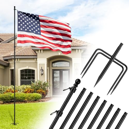 ZMTECH 3 m Fahnenmast im Boden, robuster Fahnenmasthalter für das Haus mit 5 Zinken, extra dicker Fahnenmast-Set für den Außenbereich, Garten, Dekoration, Wohngewerbe (1 Packung, ohne Flagge)