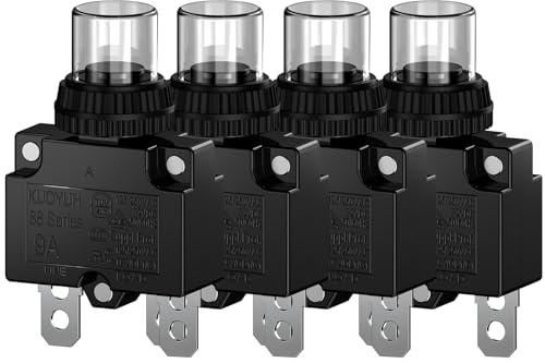 CLDIY 9-A-Leistungsschalter mit thermischem Überlastungsschutz 88 Series Manual Push Button Reset mit Schnellanschlussklemmen und wasserdichter Tastenkappe 32VDC oder 125 / 250VAC 4PCS