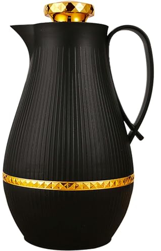 rnuie Insulated Thermal Coffee Carafe, 33 oz, Luxury Arabic-Style Insulated Thermos Flask,Coffee Tea Pot ,with Spout and Glass Liner for Hot Cold Water,Housewarming Gift (Black)