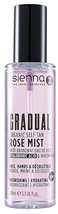 Sienna X Autobronzant biologique progressif Brume de rose Acide hyaluronique et niacinamide Autobronzant pour le visage